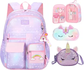 3Pcs Girl Backpack Set, Cute Kids Rainbow School Bag Backpack,School Bookbag For Girl With Shoulder Bag And Pencilcase