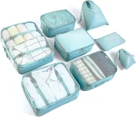 8 Set Packing Cubes for Suitcases Travel Luggage Packing Organizers,Travel Essentials Accessories Luggage Organizer with Shoe Bag Tioletry/Laundry Bag (light blue)