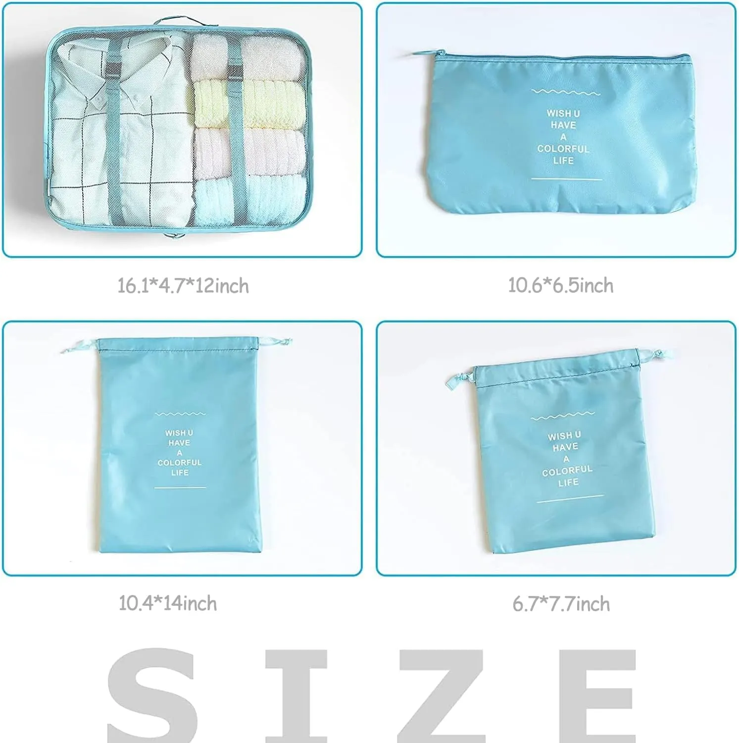 8 Set Packing Cubes for Suitcases Travel Luggage Packing Organizers,Travel Essentials Accessories Luggage Organizer with Shoe Bag Tioletry/Laundry Bag (light blue)