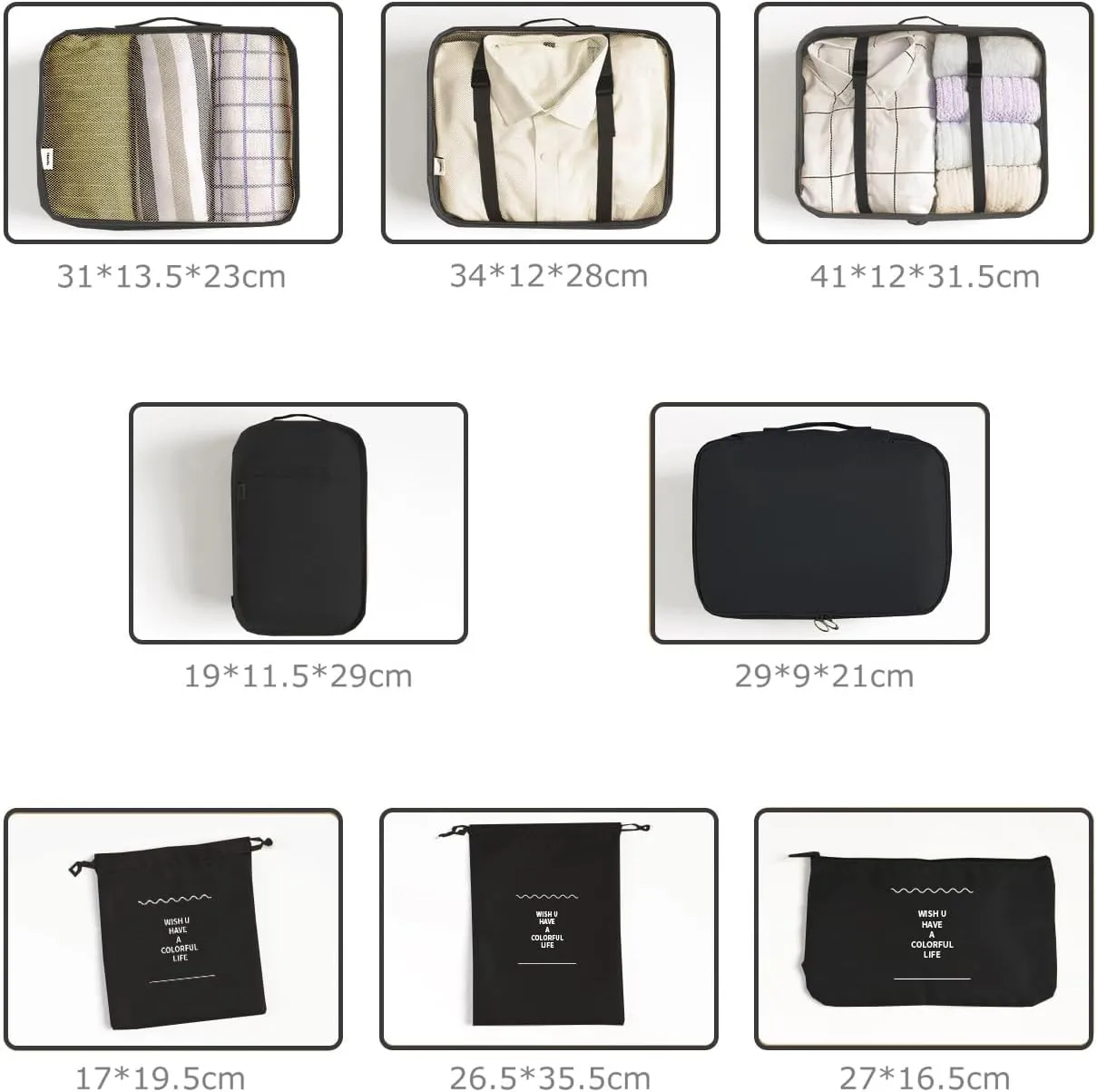 8 Set Packing Cubes for Suitcases Travel Luggage Packing Organizers,Travel Essentials Accessories Luggage Organizer with Shoe Bag Tioletry/Laundry Bag(Black)