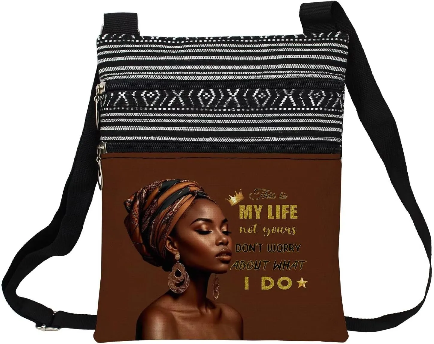 African American Messenger Bag Small Ethnic Pattern Adjustable Strap Crossbody Zipper Pouch Inspiring Present Phone Organizer Wallet This Is My Life Shoulder Handbag for Black Women