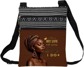 African American Messenger Bag Small Ethnic Pattern Adjustable Strap Crossbody Zipper Pouch Inspiring Present Phone Organizer Wallet This Is My Life Shoulder Handbag for Black Women