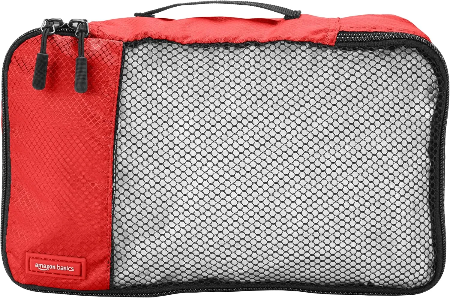 Amazon Basics Small Packing Cubes for Travel, Packing Organizers, 4-Piece-Set With Double Zipper Pulls and Mesh Top Panel, 100% Durable Polyester, Red, 11"L x 6.8"W x 3"H