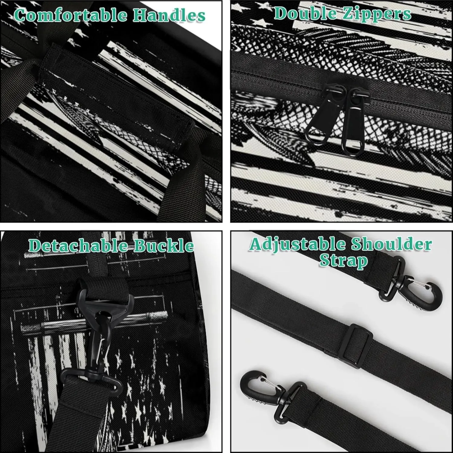 American Flag Sports Duffle Gym Bags for Men or Women, Bass Fish Lightweight Carry On Overnight Weekender Bag for Travel Workout