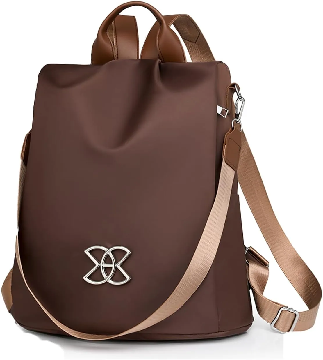 Anti-Theft Large Capacity Backpack for Women, Lightweight Oxford Cloth Backpack, 3-Way Crossbody Bags Multipurpose (Brown)