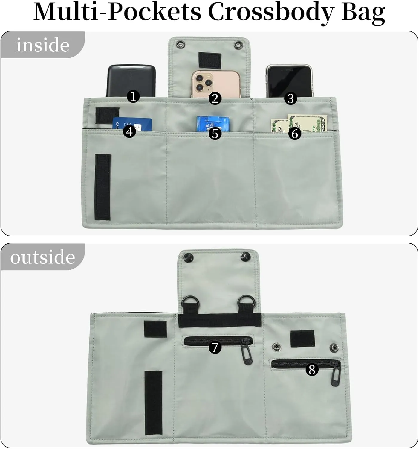 Anti Theft Travel Bag Small Crossbody Phone Purse Foldable Hidden Wallets Wander Bag with Multiple Pockets