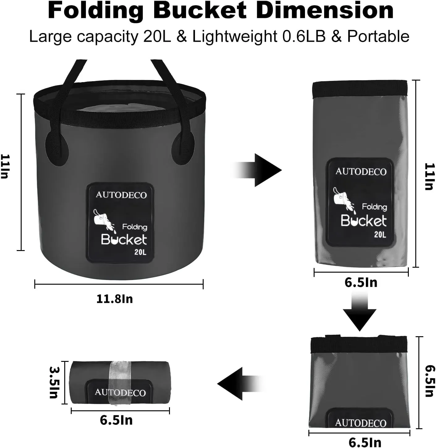 AUTODECO Collapsible Bucket 5 Gallon Container Folding Water Bucket Portable Wash Basin 20L