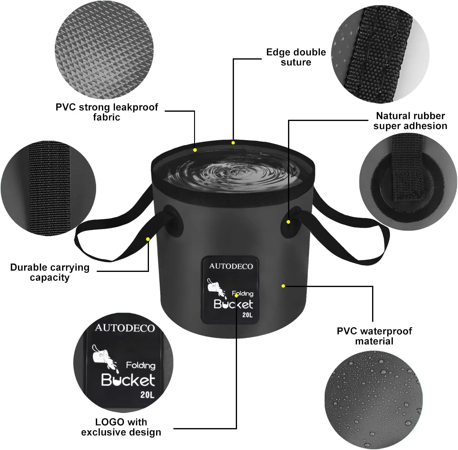 AUTODECO Collapsible Bucket 5 Gallon Container Folding Water Bucket Portable Wash Basin 20L
