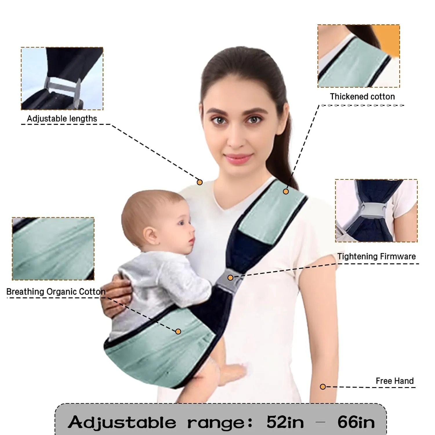 Baby Sling Carrier,Baby Carrier Newborn to Toddler, Adjustable Lightweight Breathable Carrier, Infant Hip Seat Carrier for Toddler Sling, Nursing Sling Wrap Carries 7-45 Lbs, Green