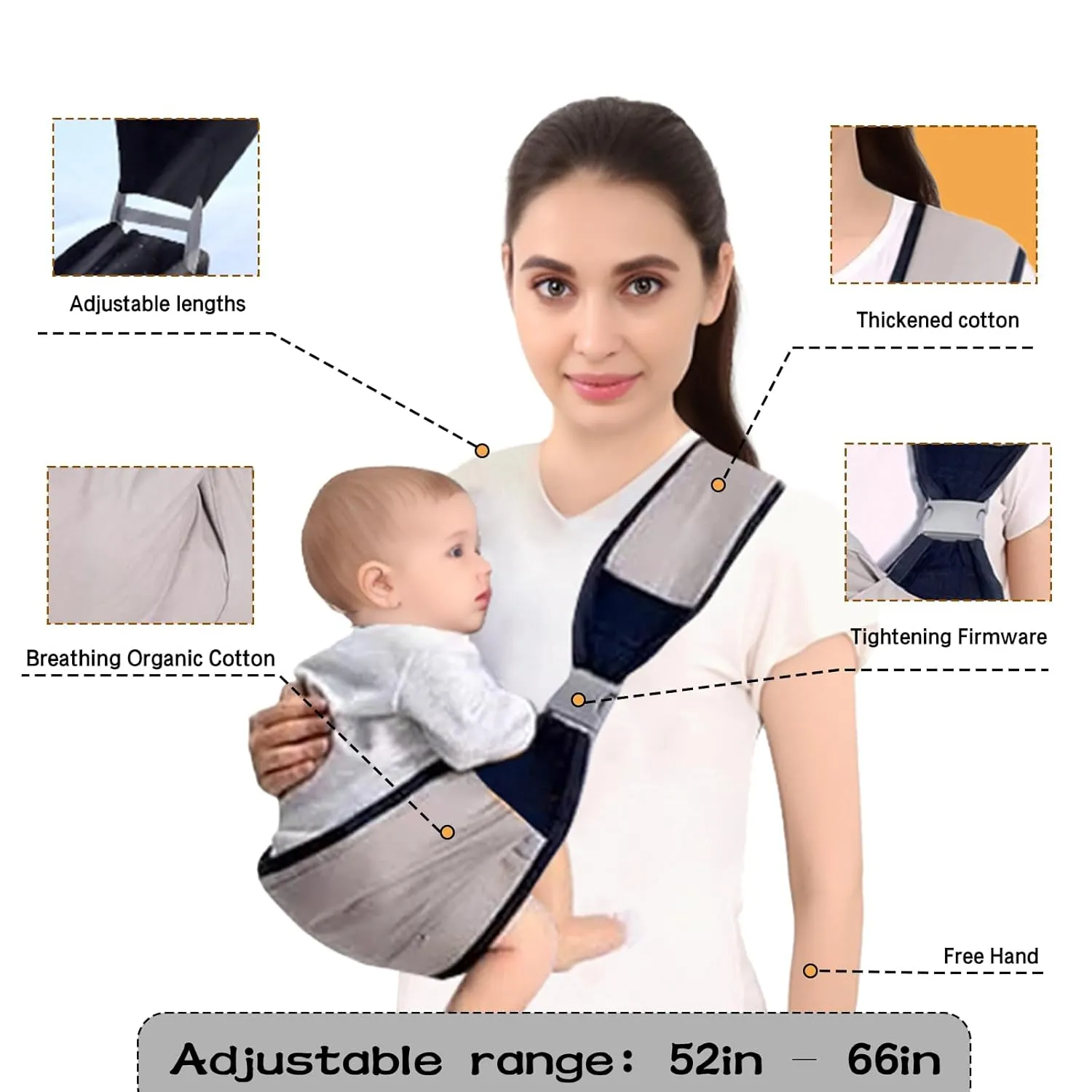 Baby Sling Carrier,Baby Carrier Newborn to Toddler, Adjustable Lightweight Breathable Carrier, Infant Hip Seat Carrier for Toddler Sling, Nursing Sling Wrap Carries 7-45 Lbs, Grey