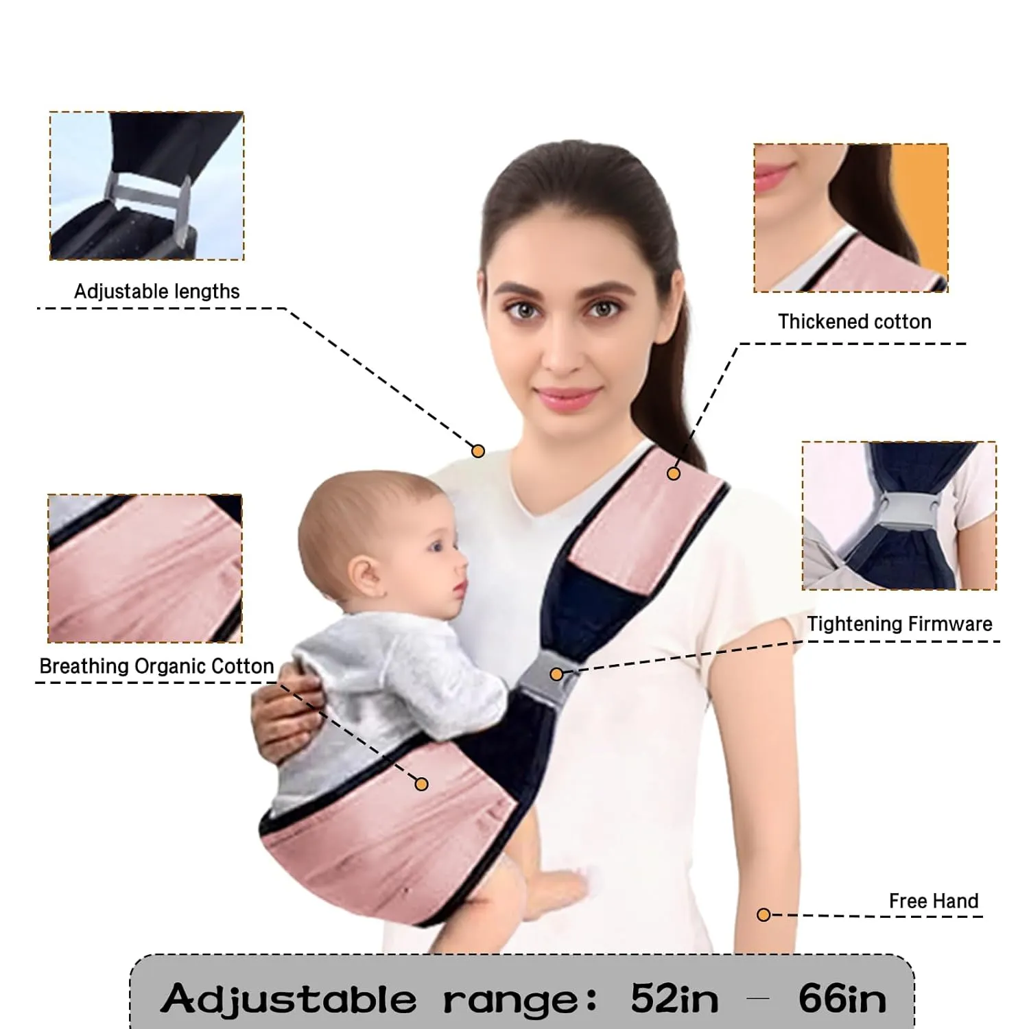 Baby Sling Carrier,Baby Carrier Newborn To Toddler, Adjustable Lightweight Breathable Carrier, Infant Hip Seat Carrier for Toddler Sling, Nursing Sling Wrap Carries 7-45 Lbs, Pink