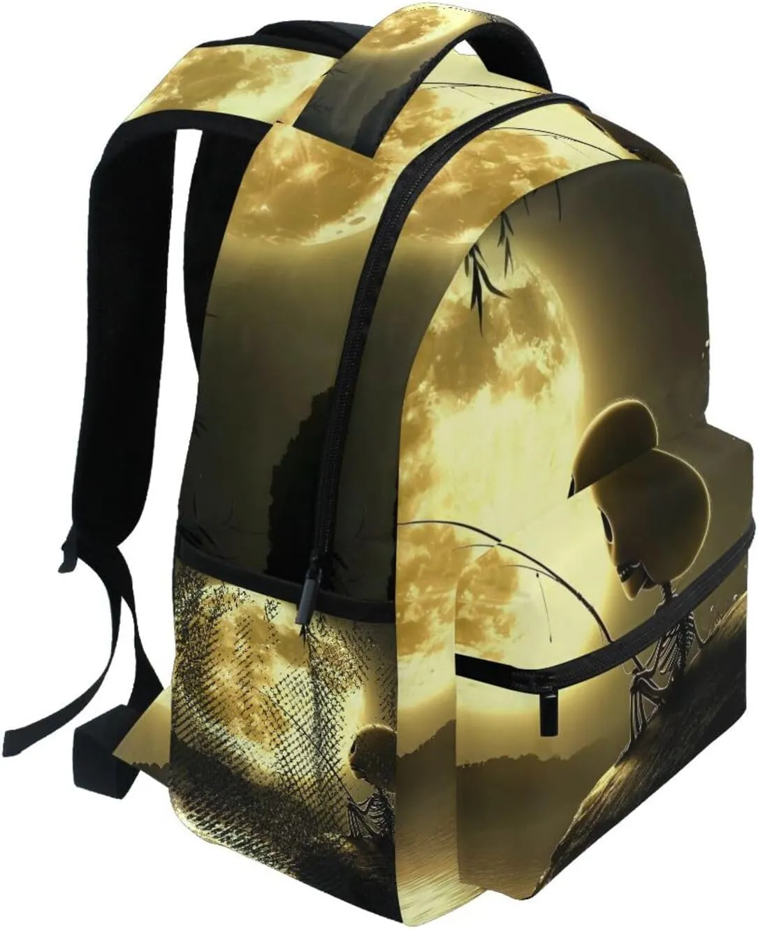 Backpack Skeleton Fishing Moon Funny for School Boys Girls Laptop Travel Backpack Book Bag Daypack 11.4 16 In S