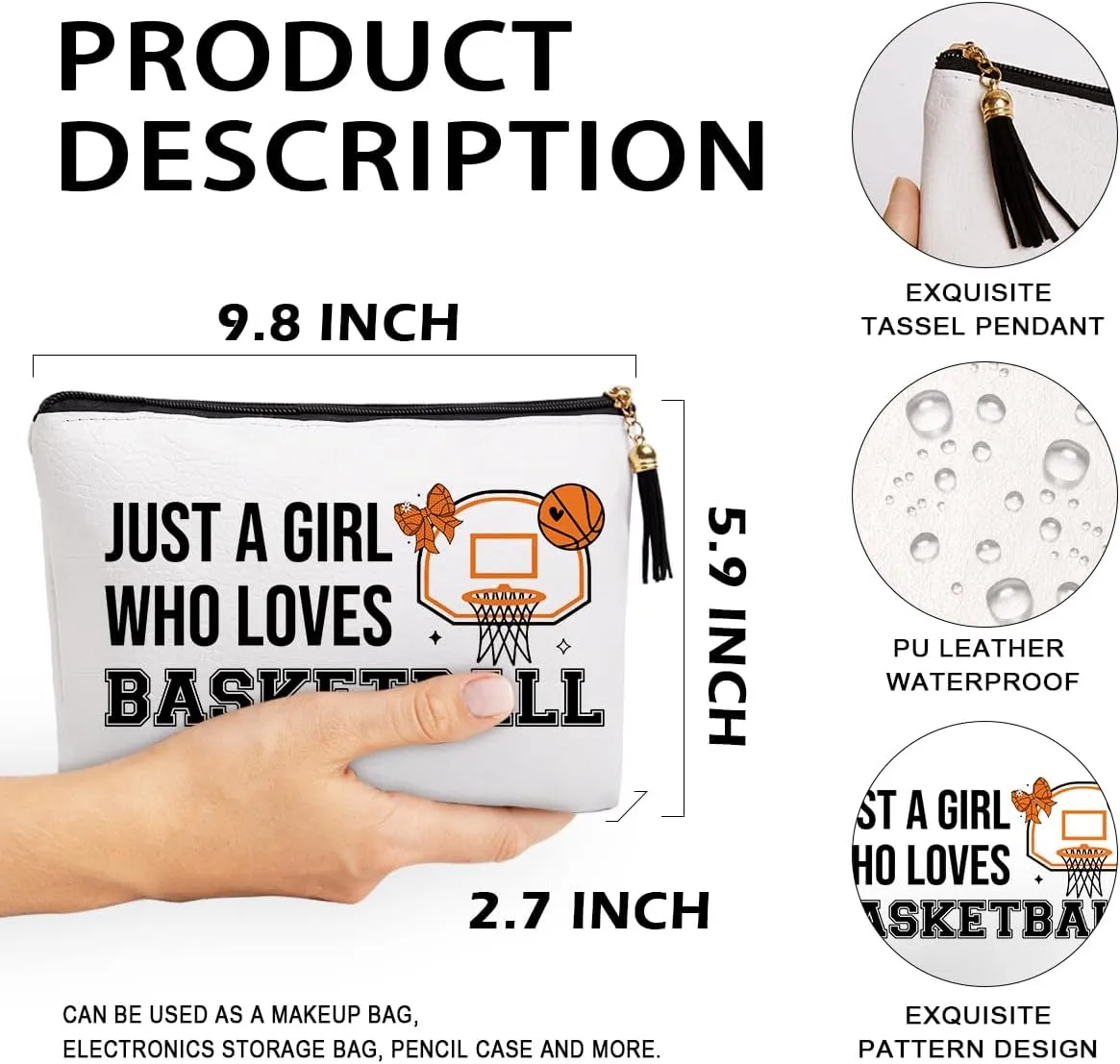 Basketball Gifts for Women Makeup Bag, Basketball Coach Gifts, Funny Basketball Accessories Gifts for Girls Sisters Besties Daughter Waterproof PU Leather Basketball Cosmetic Bag