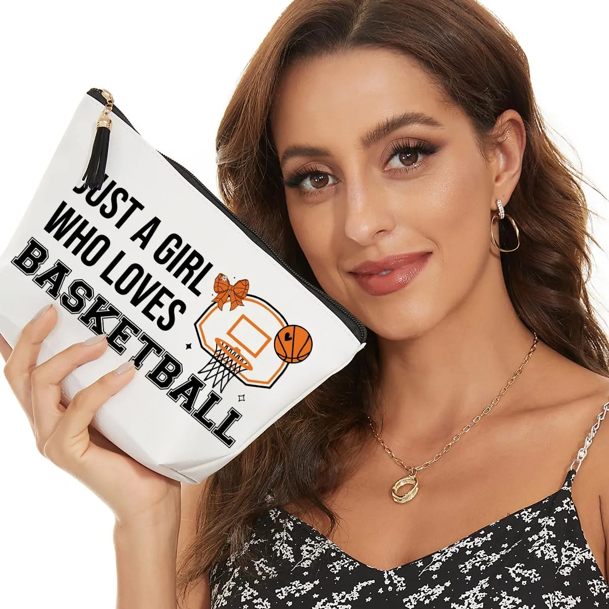 Basketball Gifts for Women Makeup Bag, Basketball Coach Gifts, Funny Basketball Accessories Gifts for Girls Sisters Besties Daughter Waterproof PU Leather Basketball Cosmetic Bag