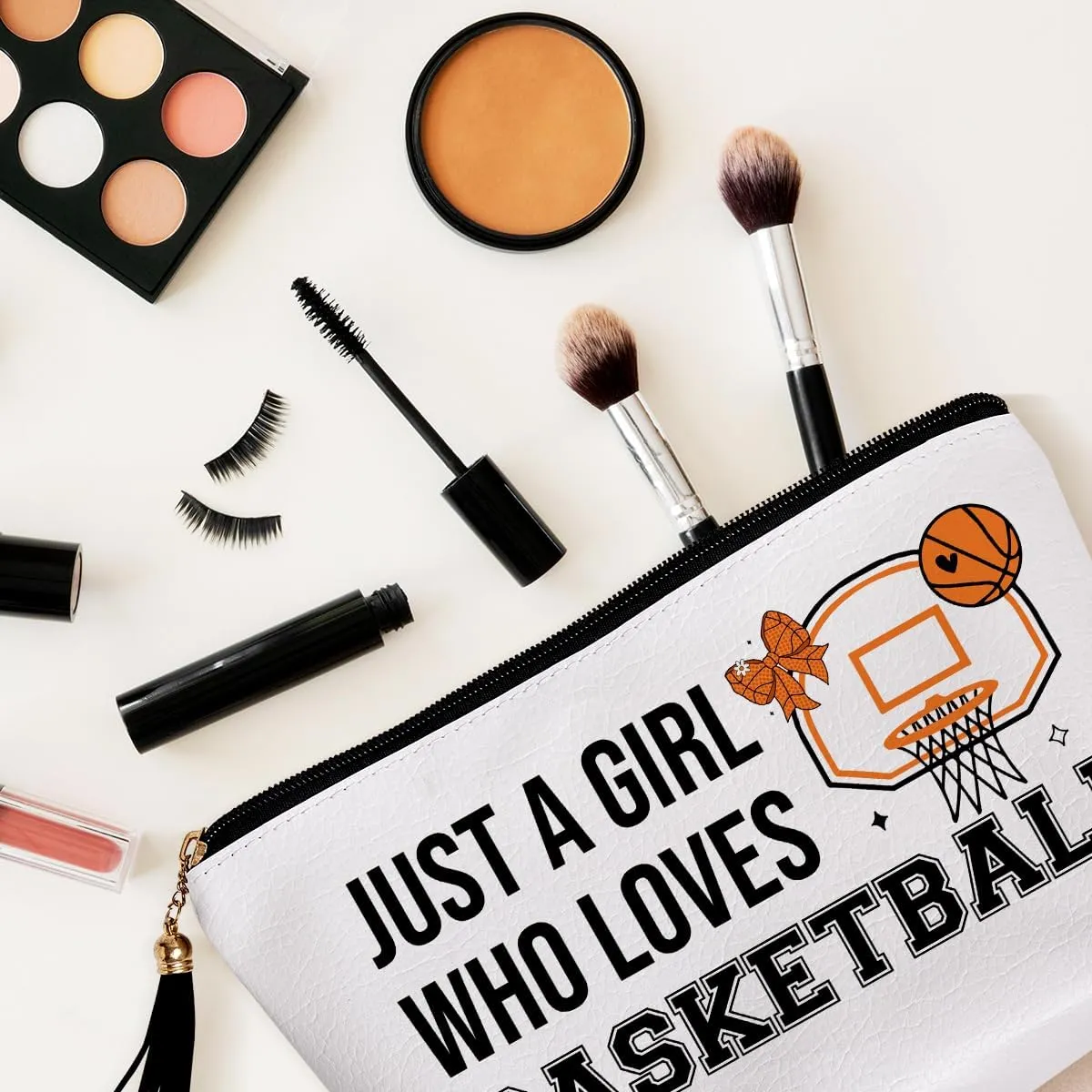 Basketball Gifts for Women Makeup Bag, Basketball Coach Gifts, Funny Basketball Accessories Gifts for Girls Sisters Besties Daughter Waterproof PU Leather Basketball Cosmetic Bag