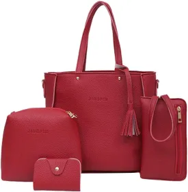 Beach Tote Bag 4 Packet Solid Color Leather Handbags Shoulder Bags Crossbody Hobo Bags Card Purse Work Travel Essential E