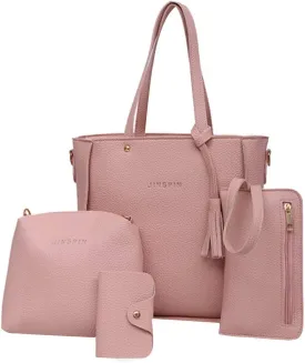 Beach Tote Bag 4 Packet Solid Color Leather Handbags Shoulder Bags Crossbody Hobo Bags Card Purse Work Travel Essential E