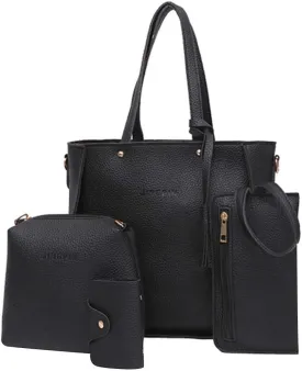 Beach Tote Bag 4 Packet Solid Color Leather Handbags Shoulder Bags Crossbody Hobo Bags Card Purse Work Travel Essential E