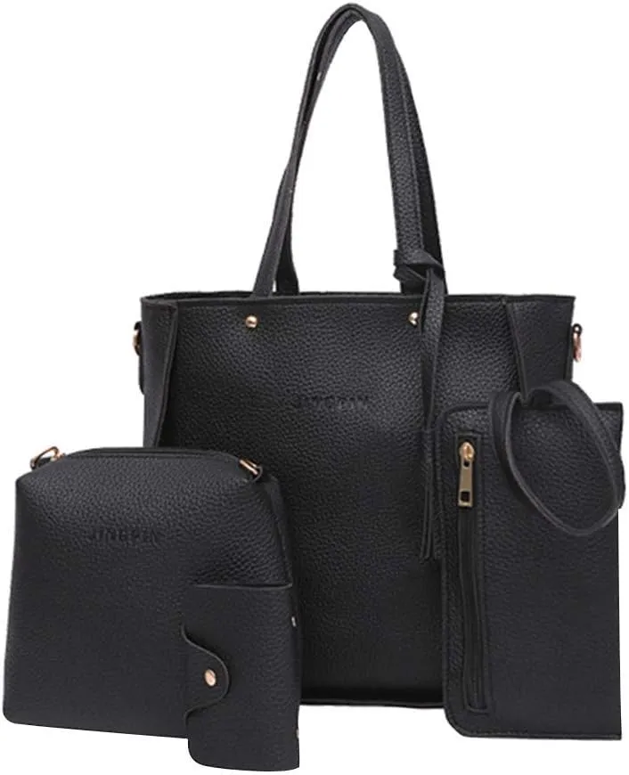 Beach Tote Bag 4 Packet Solid Color Leather Handbags Shoulder Bags Crossbody Hobo Bags Card Purse Work Travel Essential E