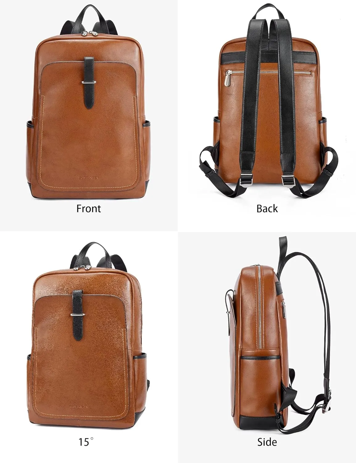 BOSTANTEN Leather Laptop Backpack for Women,15.6 inch Computer Backpack Purse College Daypack Work Travel Bag Brown
