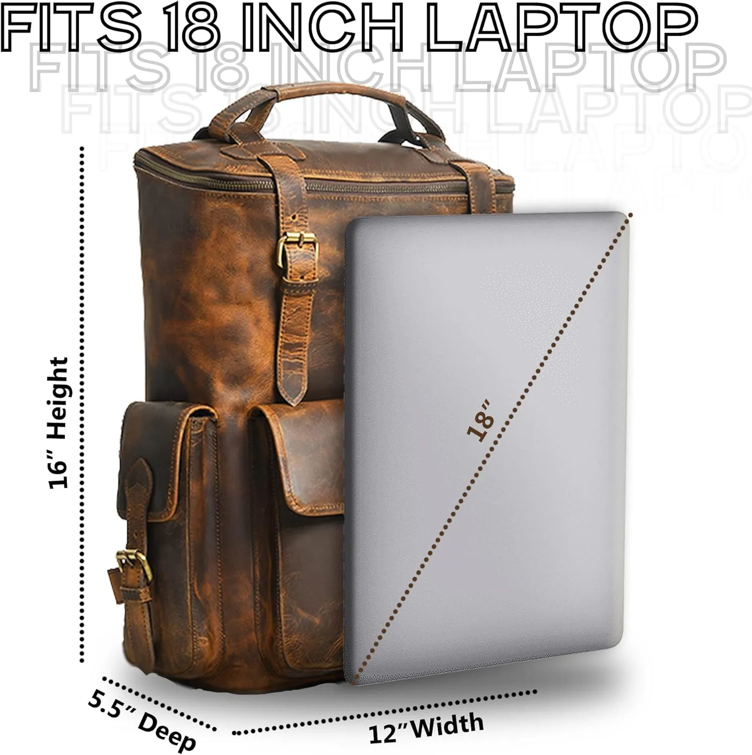 Buffalo Leather Backpack for Men & Women | Multi Pocket Laptop Backpack | Vintage Brown Leather Rucksack for Travel & Trekking