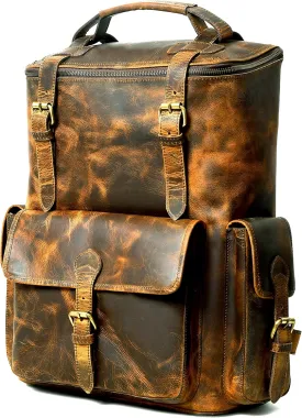 Buffalo Leather Backpack for Men & Women | Multi Pocket Laptop Backpack | Vintage Brown Leather Rucksack for Travel & Trekking