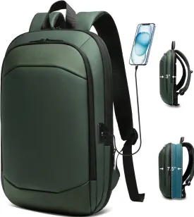 Business Backpack 17 Inch Slim Expandable Waterproof Travel Laptop Backpacks with USB Charger Port Anti-Theft Lightweight Large Work Computer Bag College Laptop Backpacks Gifts for Men Women, Green