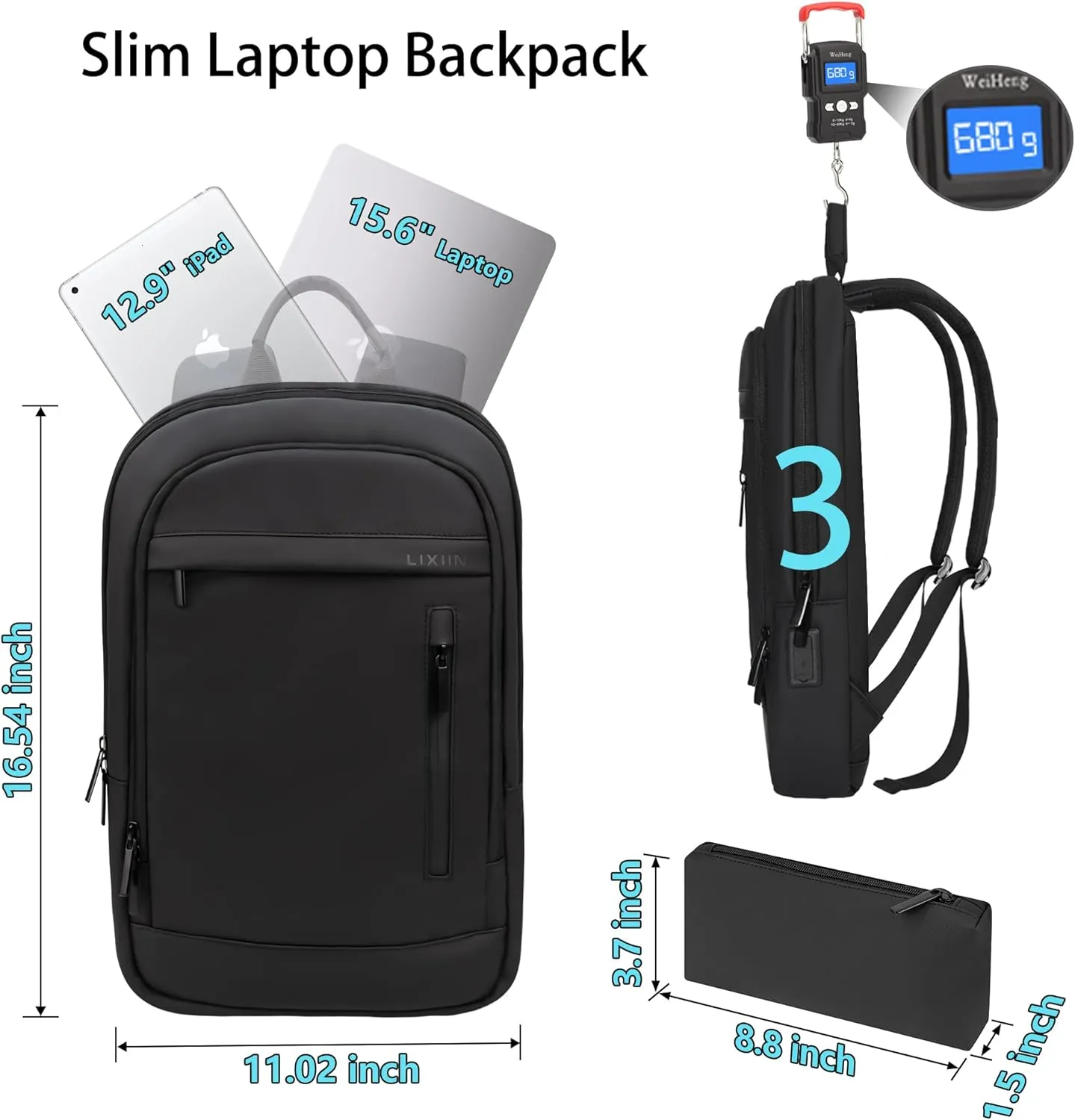 Business Backpack for Men Lightweight Commute Laptop Backpack Anti-Theft Water Resistant Backpack for 15.6 Inch Computer for Daily Office Work with Small Bag