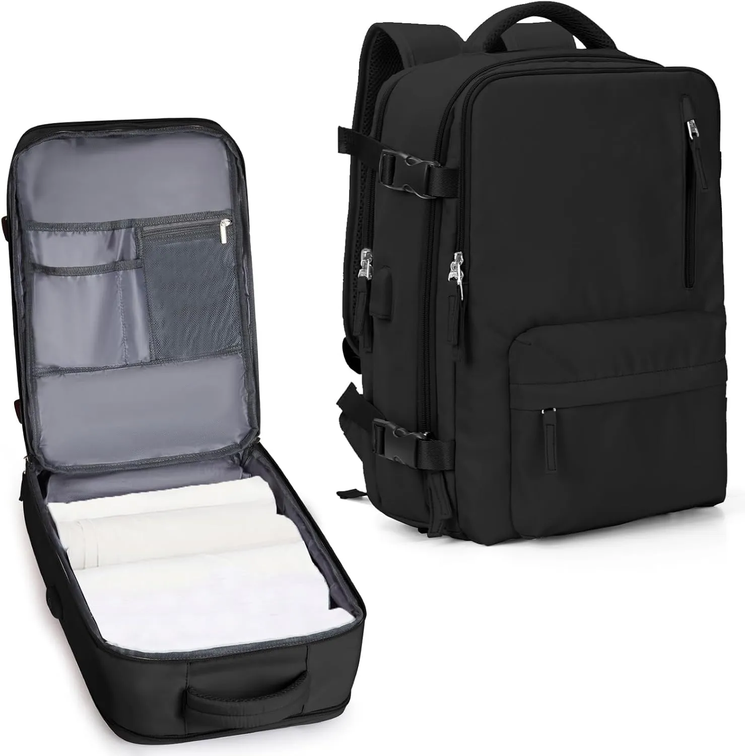Carry On Backpack for Women, Large Travel Backpack Flight Approved, Waterproof 17 Inch Laptop Backpack Business Work Backpacks Men Mochila De Viaje, Black