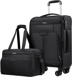 Carry on Luggage with Spinner Wheels 20-Inch,Lightweight Expandable Luggage Set Carry-on Suitcase with Wheels &carry on Tote Bag,Women Men-Black