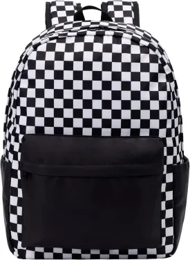 Checkered Backpack - School Backpack for Kids, Large Capacity, Waterproof, Lightweight, Black