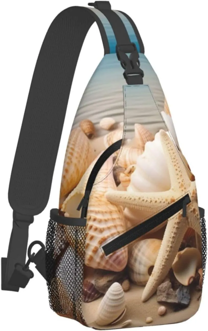 Chest Bag Starfish and Seashells print Sling Backpack Crossbody Sling Bag for Women Men Cross Body Bag