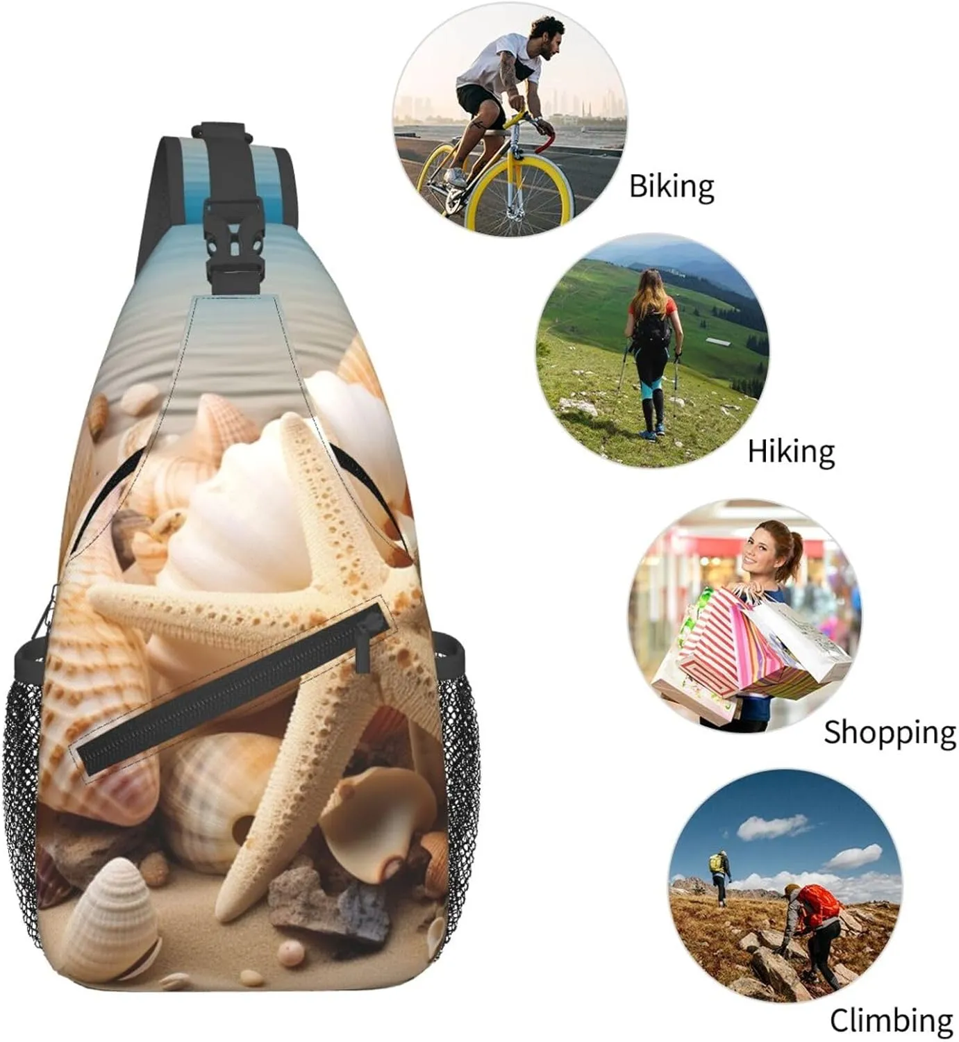 Chest Bag Starfish and Seashells print Sling Backpack Crossbody Sling Bag for Women Men Cross Body Bag