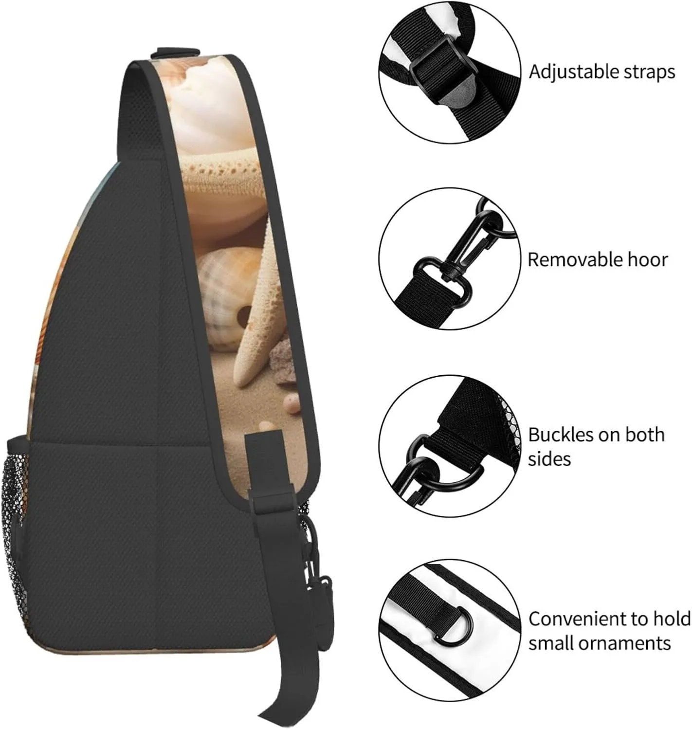 Chest Bag Starfish and Seashells print Sling Backpack Crossbody Sling Bag for Women Men Cross Body Bag