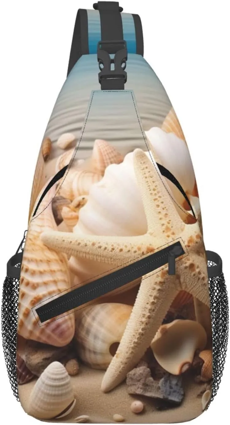 Chest Bag Starfish and Seashells print Sling Backpack Crossbody Sling Bag for Women Men Cross Body Bag