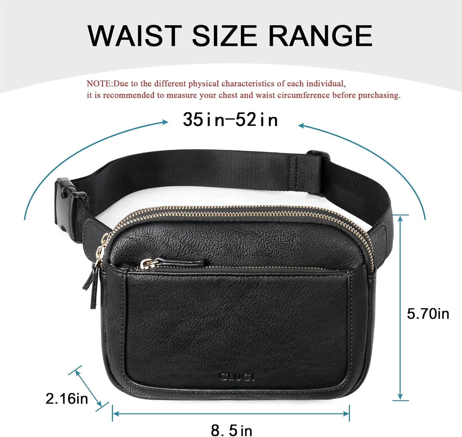 CLUCI Belt Bag for Women, Mini Everywhere Crossbody Waist Bag Adjustable Strap, Vegan Leather Women's Fanny Pack