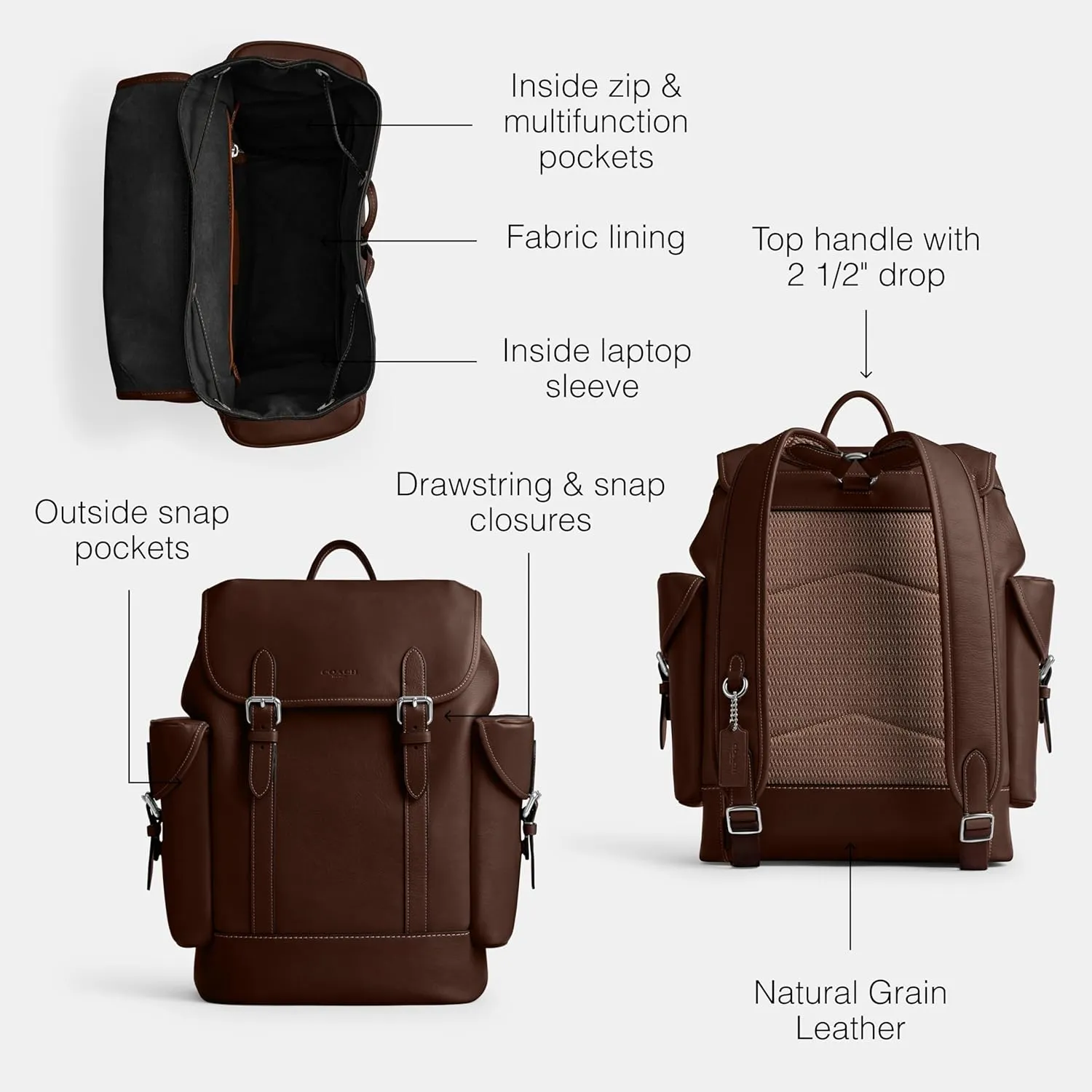 COACH Men's Hitch Backpack in Natural Full-Grain Leather, Maple, One Size