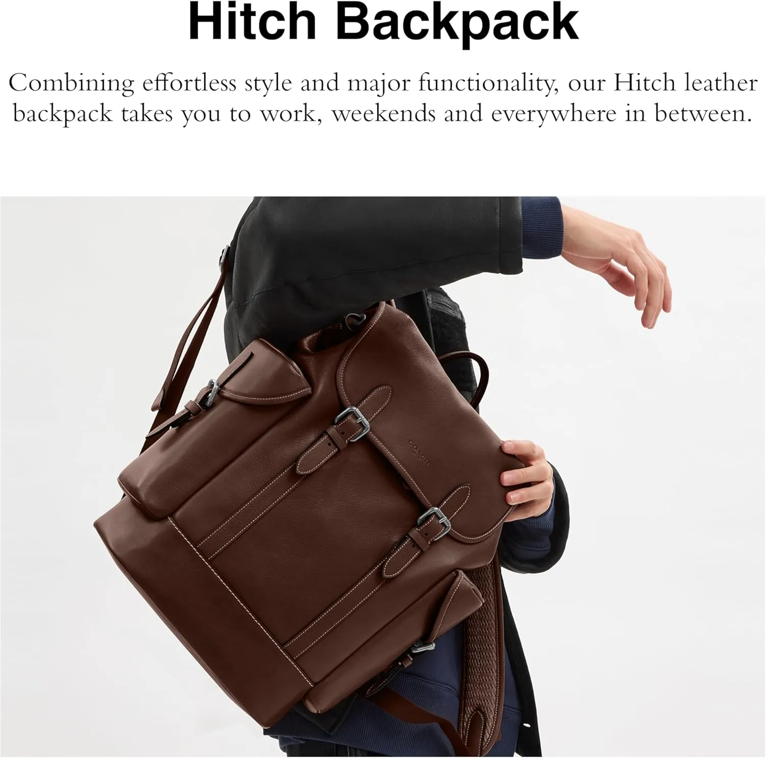 COACH Men's Hitch Backpack in Natural Full-Grain Leather, Maple, One Size