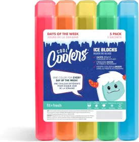 Cool Coolers by Fit   Fresh, 5 Pack Days of the Week Ice Blocks, Compact Reusable Ice Packs for Lunch Boxes & Coolers, Multi Colored