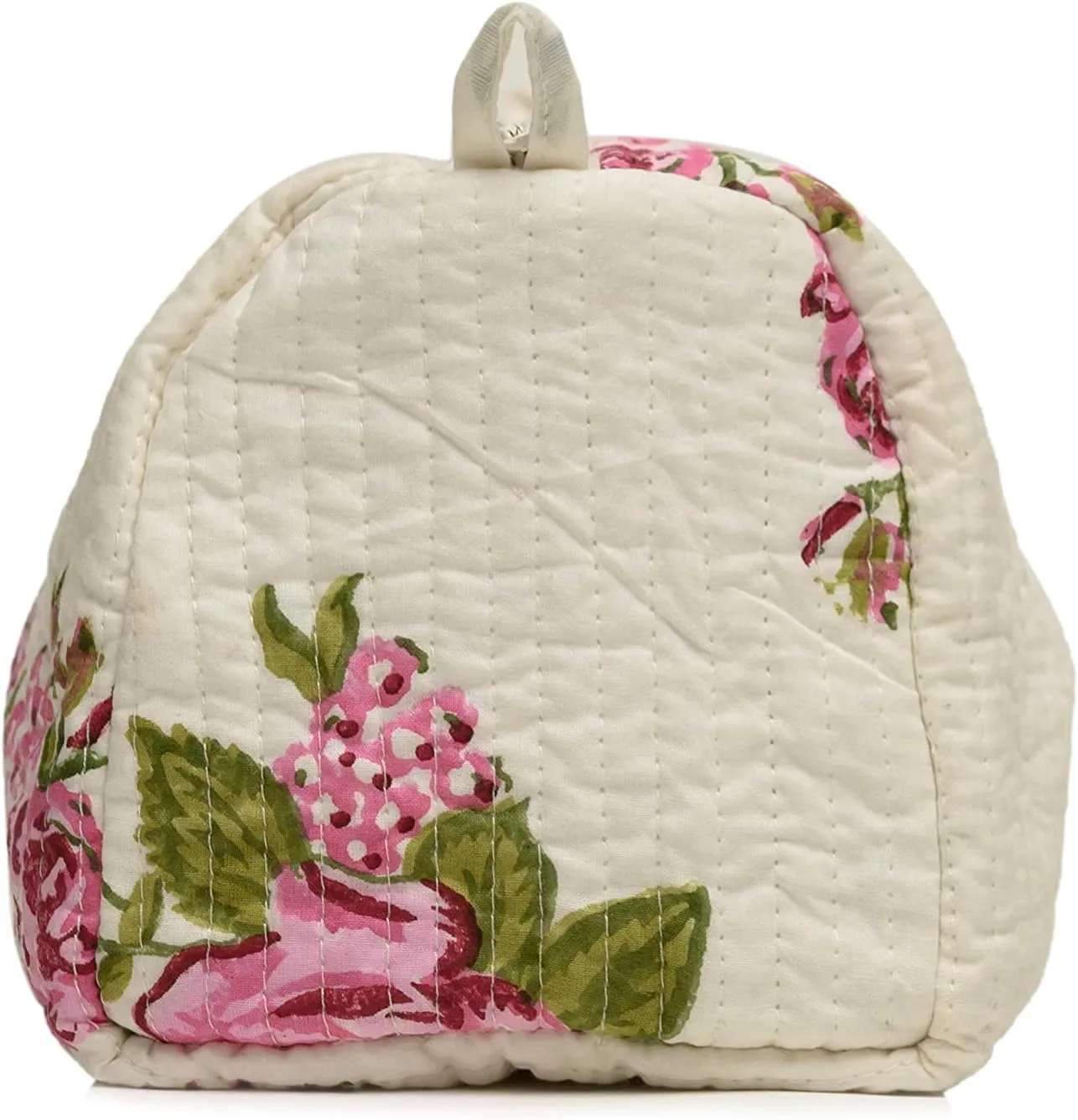 Cotton Hand Block Floral Print Toiletry Bag For Women Make Up Cosmetic Bag Jewelry Organizer Kit Storage Bag Case Travel Accessories Essential Toiletries Purse Open Pouch White 1 (9.25"x 6.88"x 4.5")