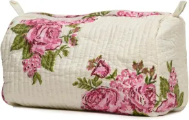 Cotton Hand Block Floral Print Toiletry Bag For Women Make Up Cosmetic Bag Jewelry Organizer Kit Storage Bag Case Travel Accessories Essential Toiletries Purse Open Pouch White 1 (9.25"x 6.88"x 4.5")