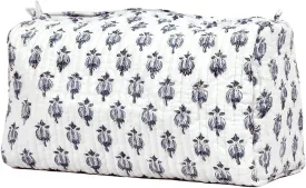 Cotton Hand Block Floral Print Toiletry Bag For Women Make Up Cosmetic Bag Jewelry Organizer Kit Storage Bag Case Travel Accessories Essentials Toiletries Purse Open Pouch White 2 (9.25"x 6.88"x 4.5")