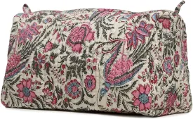 Cotton Hand Block Floral Print Toiletry Bag For Women Make Up Cosmetic Bag Jewelry Organizer Kit Storage Case Travel Accessories Essential Toiletries Purse Pouch (Multi - Set of 3, Small Medium Large)