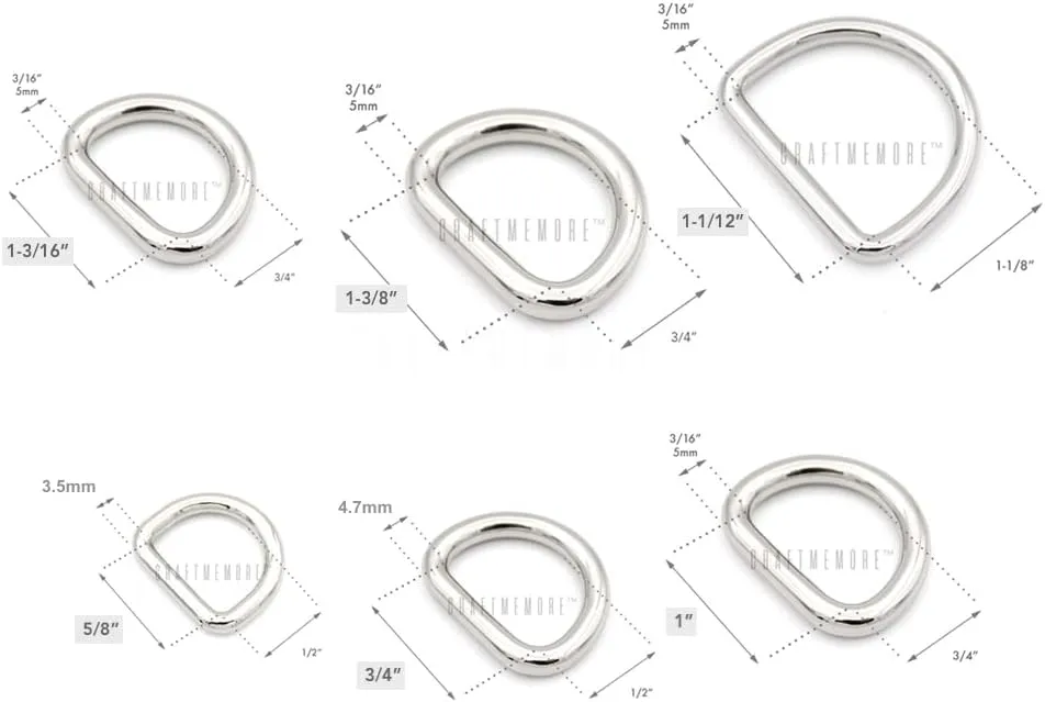 CRAFTMEMORE 6pcs D-Ring Findings Purse Belt Strap Loop Quality Finish Purse Making D Rings SCD1