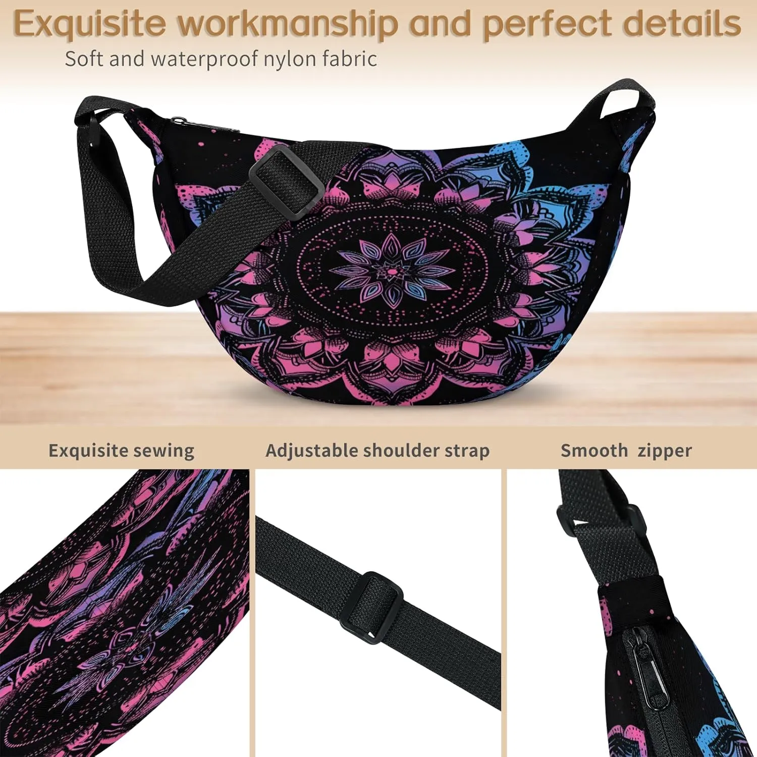 Crescent Crossbody Bag for Women Men, Lightweight Small Sling Hobos Dumpling Bag Crescent Purse, Crescent Moon Bags