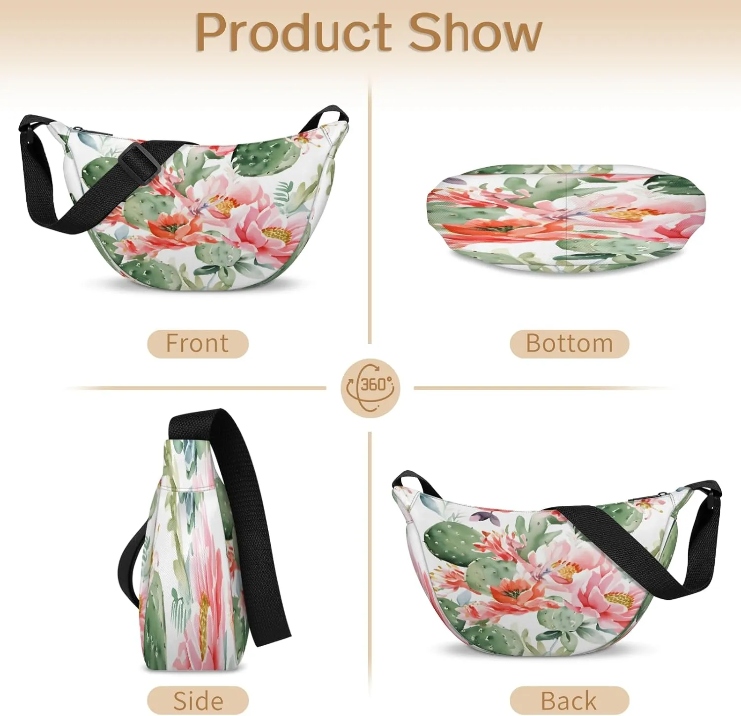 Crescent Crossbody Bag for Women Men, Lightweight Small Sling Hobos Dumpling Bag Crescent Purse, Crescent Moon Bags