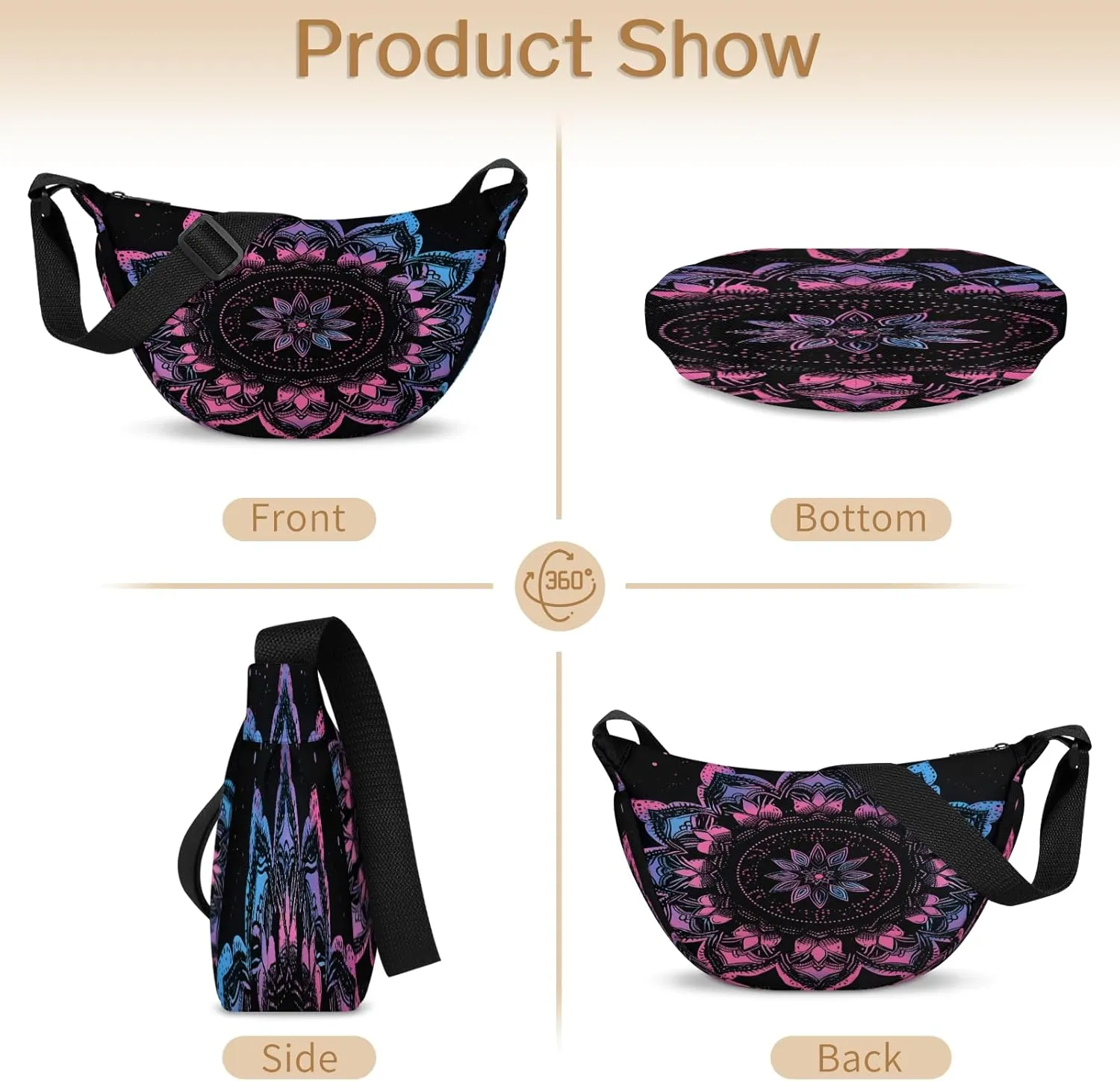 Crescent Crossbody Bag for Women Men, Lightweight Small Sling Hobos Dumpling Bag Crescent Purse, Crescent Moon Bags