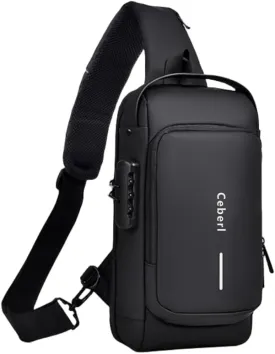 Crossbody Anti-Theft Sling Bag for Men Women,Casual Shoulder Backpack Waterproof Chest Daypack with USB Charging Hole (Black)