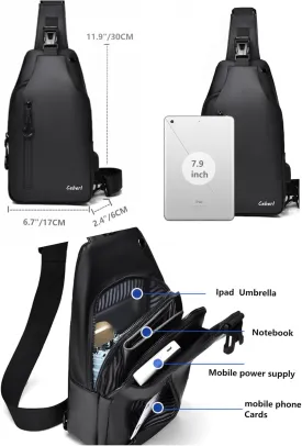 Crossbody Anti-Theft Sling Bag for Men Women,Casual Shoulder Backpack Waterproof Chest Daypack with USB Charging Hole (Blue)