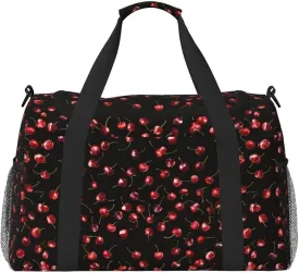 Cute Cherry Pattern Travel Duffle Bag Red Fruit Weekender Bag for Women Men Carry on Overnight Bag Yoga Gym Bag Workout Duffle Sports Bag